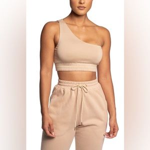 JLUXLABEL Crop One-shoulder Tank, Cream, Medium